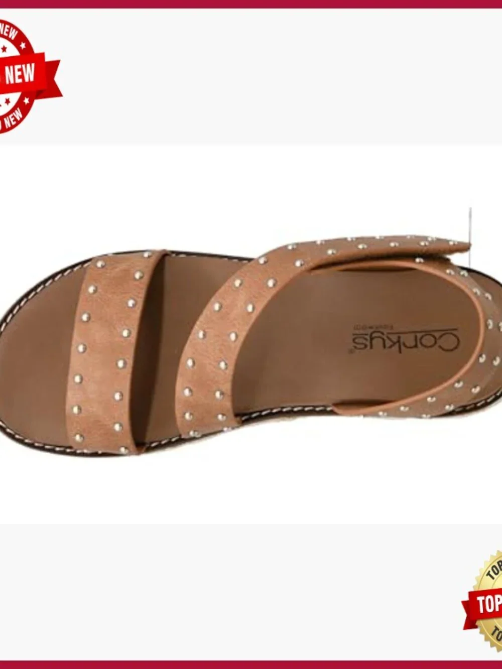 Strappy Wedge Sandals with Stud Detailing, Hook & Loop Closure, 2-Inch Heel